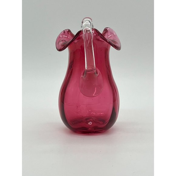 Vintage Atlas Cranberry/Red Hand Blown Glass 5.5" tall, 8 oz Pitcher - Picture 6 of 7